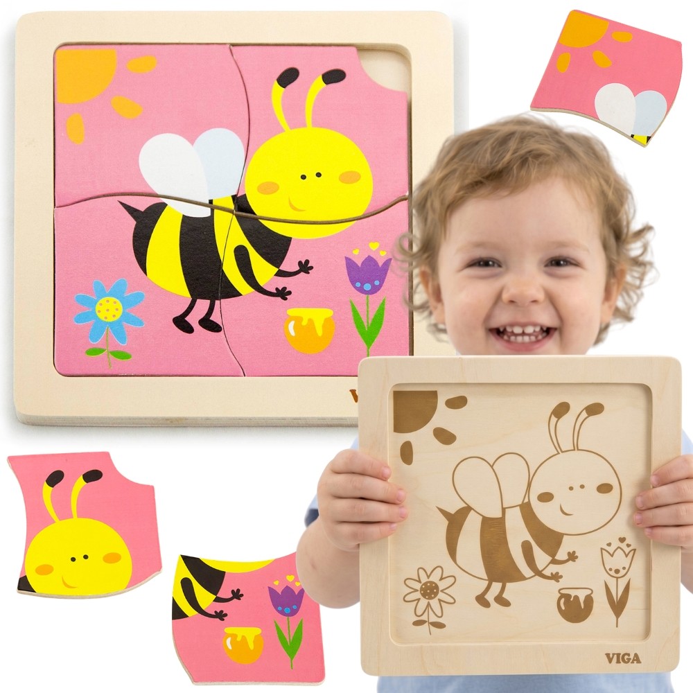 Viga Drewniane Puzzle Pszczoła Układanka Montessori Edukacyjna 18m+ Owad