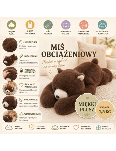 Woopie Pluszak Obciążeniowy Miś 65cm - Hit dla Młodzieży i Dorosłych