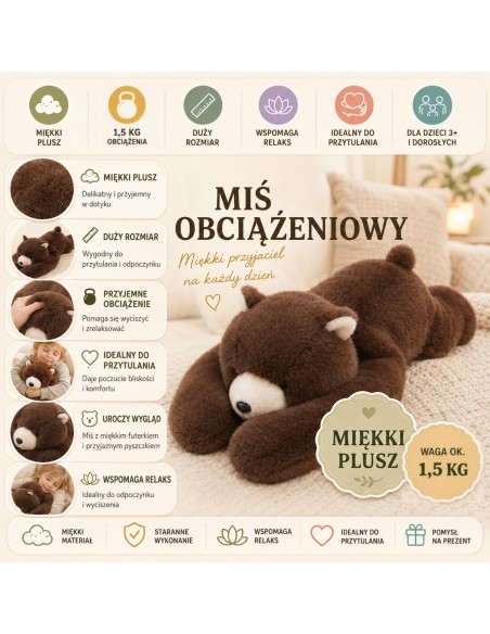 Woopie Pluszak Obciążeniowy Miś 65cm - Hit dla Młodzieży i Dorosłych