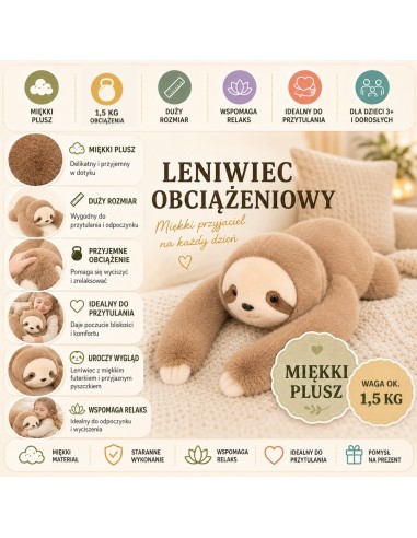 Woopie Pluszak Obciążeniowy Lemiwiec 65cm - Hit dla Młodzieży i Dorosłych