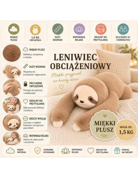 Woopie Pluszak Obciążeniowy Lemiwiec 65cm - Hit dla Młodzieży i Dorosłych