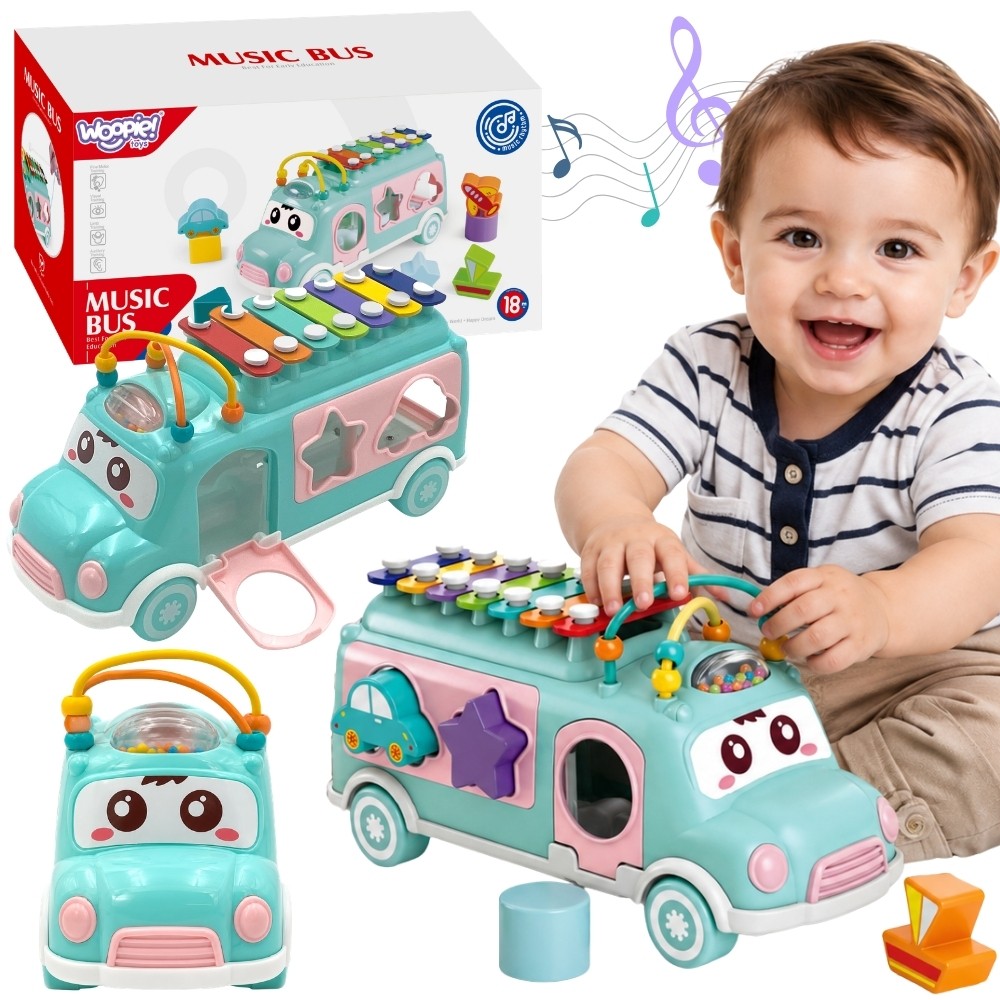 WOOPIE BABY Musikalisk bilformsorterare med cymbaler Grön