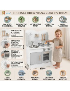 VIGA PolarB Wooden Kitchen Eco Gray with Accessories for Children 2