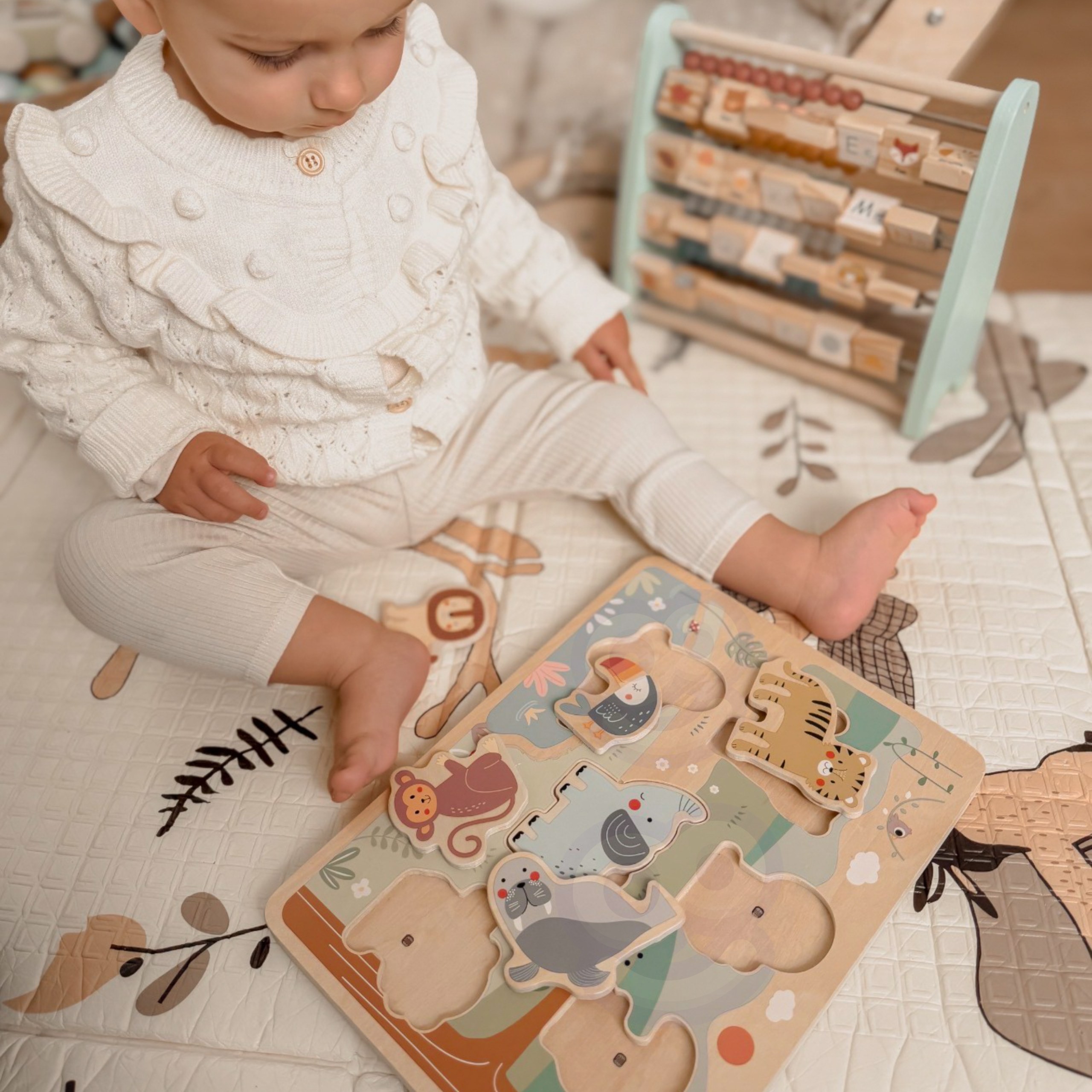 TOOKY TOY Drewniana Układanka Montessori Interaktywne Puzzle Dźwiękowe Dzikie Zwierzęta Safari - 2