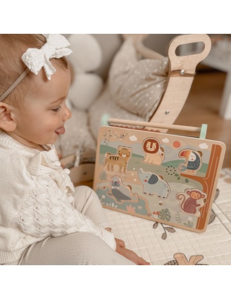 Dźwiękowe puzzle drewniane Safari Tooky Toy - Edukacyjna zabawka 18m+