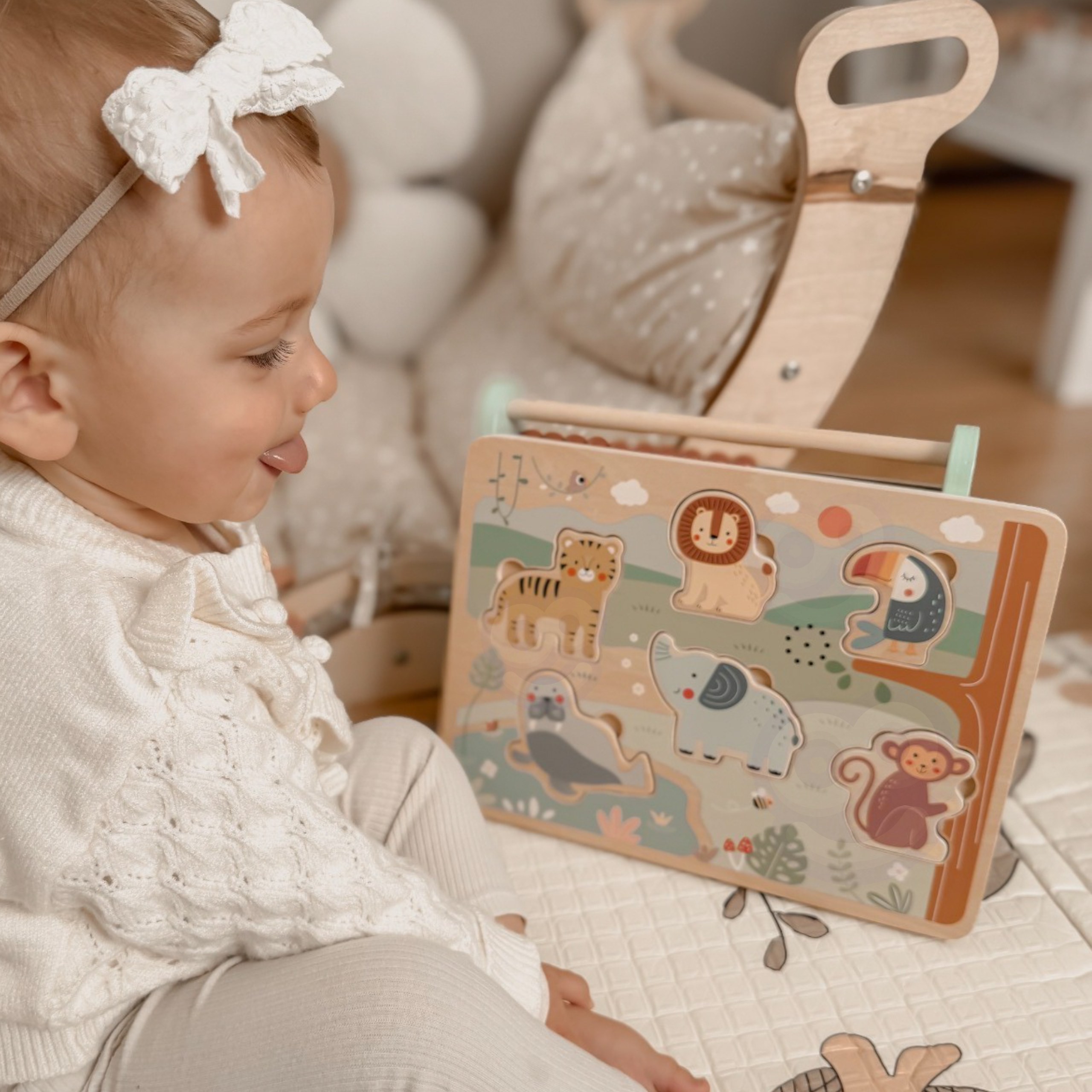TOOKY TOY Drewniana Układanka Montessori Interaktywne Puzzle Dźwiękowe Dzikie Zwierzęta Safari - 4