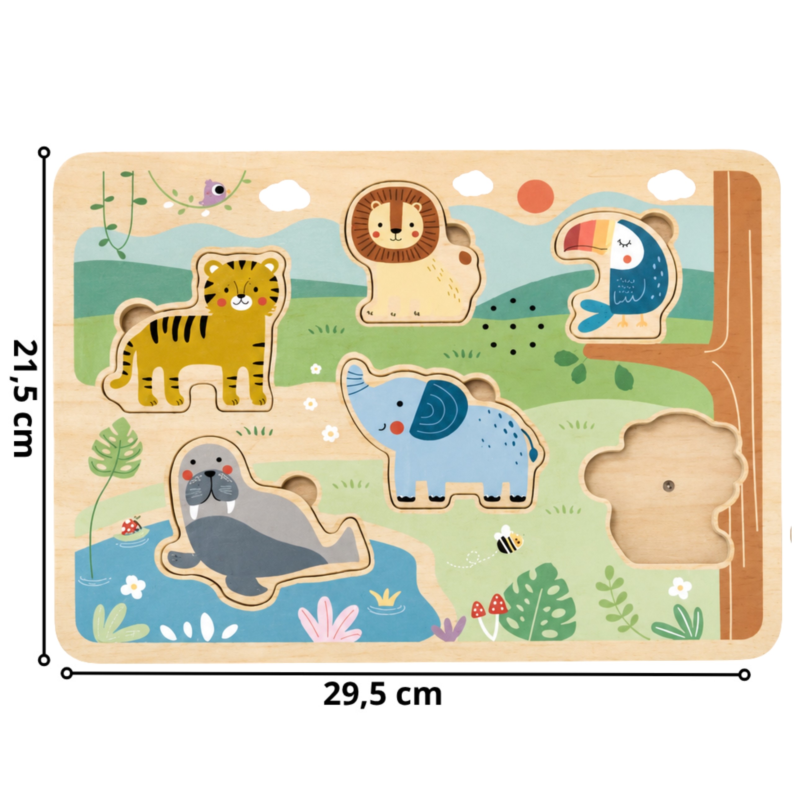 TOOKY TOY Drewniana Układanka Montessori Interaktywne Puzzle Dźwiękowe Dzikie Zwierzęta Safari - 6