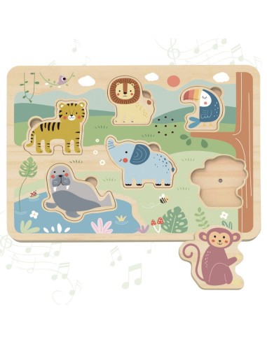 Safari Tooky Toy Wooden Sound Puzzle - Educational Toy 18m+