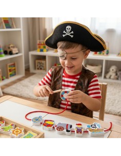 VIGA medinės kaladėlės, persiuvimo žaidimas, vėrimas Piratai 2