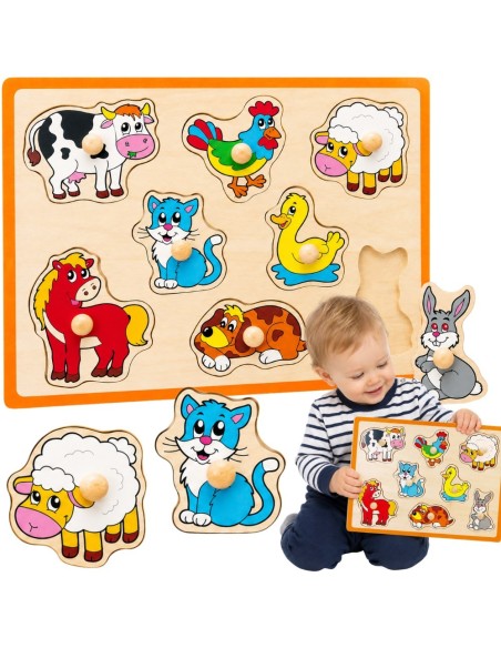 VIGA Holz-Puzzle Tiere vom Bauernhof – Legespiel für Kinder