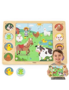VIGA Drewniane Puzzle Farma Odgadnij Po Cieniu - 17 el.