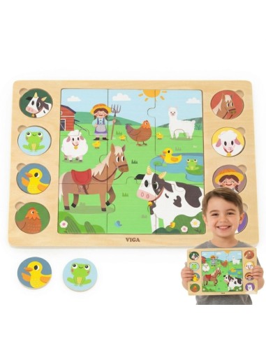 VIGA Drewniane Puzzle Farma Odgadnij Po Cieniu - 17 el.