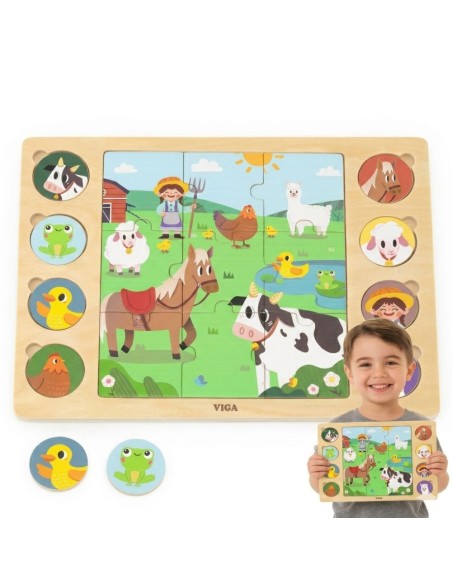 VIGA Drewniane Puzzle Farma Odgadnij Po Cieniu - 17 el.