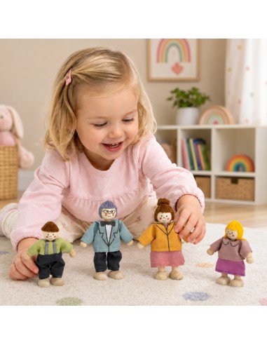VIGA Set aus 4 Holzpuppen mit Stoffkleidung