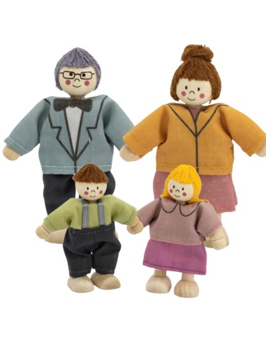 VIGA Set aus 4 Holzpuppen mit Stoffkleidung