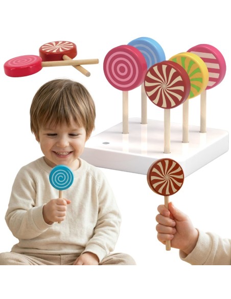 VIGA Holzfarbene Lollis, 6 Stück – Spielzeug für Kinder
