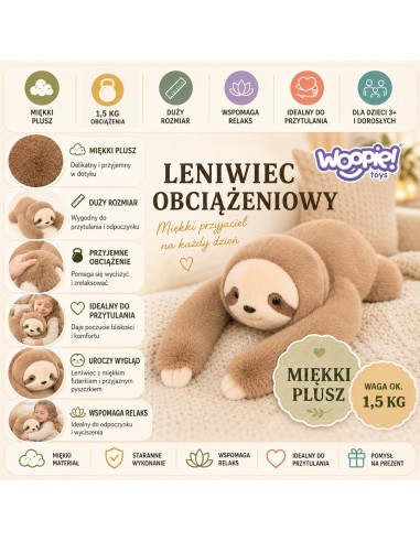 WOOPIE sveriantis pliušinis tinginys Lemiwiec 65cm - hitas jaunimui ir suaugusiems