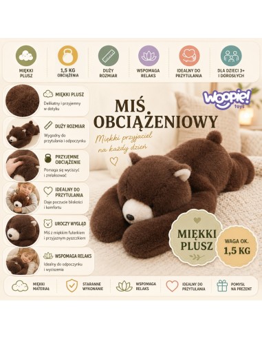 Woopie Pluszak Obciążeniowy Miś 65cm - Hit dla Młodzieży i Dorosłych