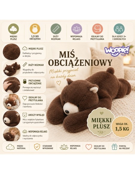 Woopie Pluszak Obciążeniowy Miś 65cm - Hit dla Młodzieży i Dorosłych