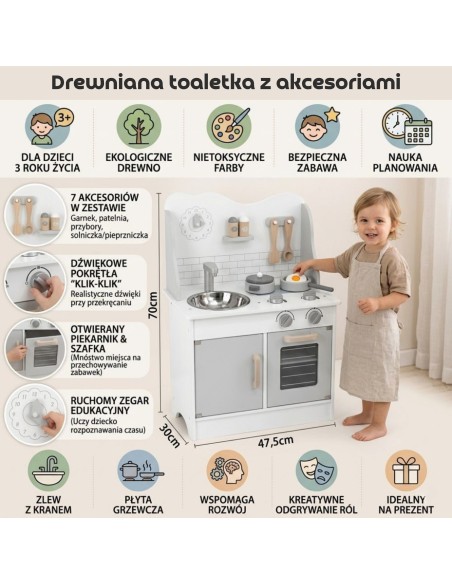 VIGA PolarB Holz-Küche Eco Gray mit Zubehör für Kinder