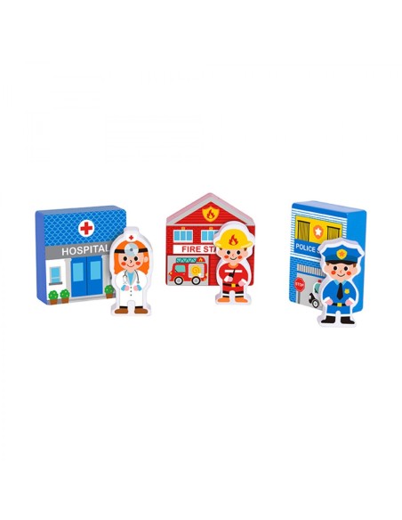 TOOKY TOY Wooden Set of Buildings and Figures City - Toy