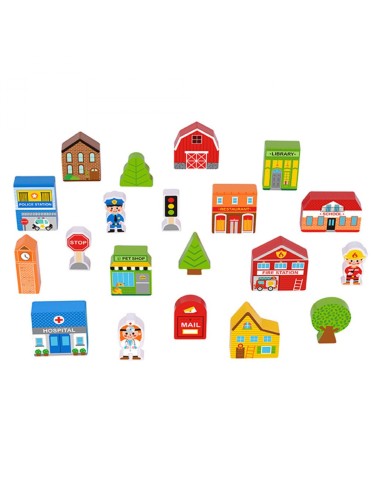 Holz-Set mit Gebäuden und Figuren „Stadt“ TOOKY TOY – Spielzeug