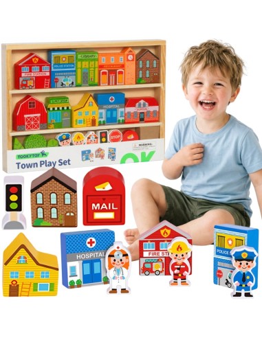 Drewniany Zestaw Budynków i Figurek Miasto TOOKY TOY - Zabawka