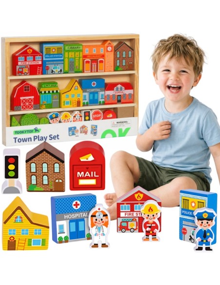 Drewniany Zestaw Budynków i Figurek Miasto TOOKY TOY - Zabawka