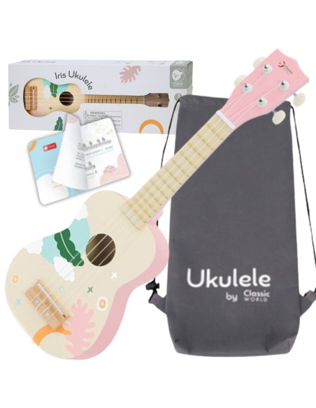 CLASSIC WORLD medinė ukulelė-gitara vaikams rožinė