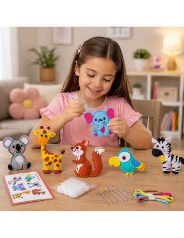 Vaikų siuvimo rinkinys „DIY“ - veltiniai gyvūnėliai ir raktų pakabukai