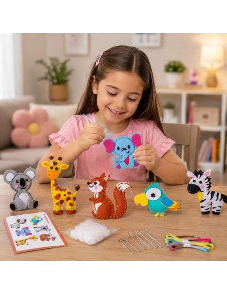 Vaikų siuvimo rinkinys „DIY“ - veltiniai gyvūnėliai ir raktų pakabukai