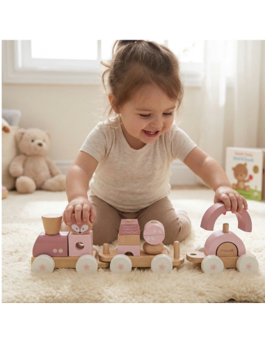 VIGA PolarB Pink Train with Carriages - Blocks for Children