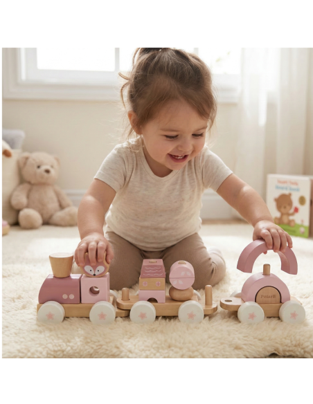 VIGA PolarB Pink Train with Carriages - Blocks for Children