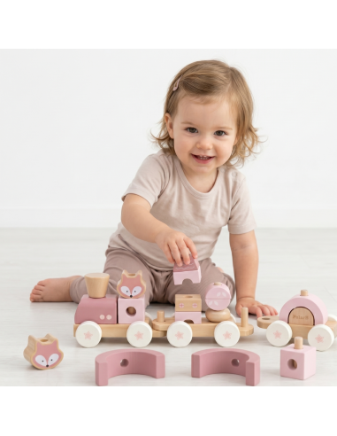 VIGA PolarB Pink Train with Carriages - Blocks for Children