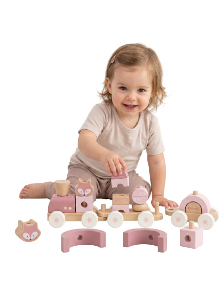 VIGA PolarB Pink Train with Carriages - Blocks for Children