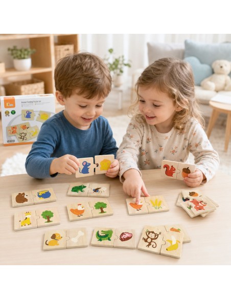 Wooden Puzzle Feed the Animal VIGA Educational Puzzle - 10 Pairs!
