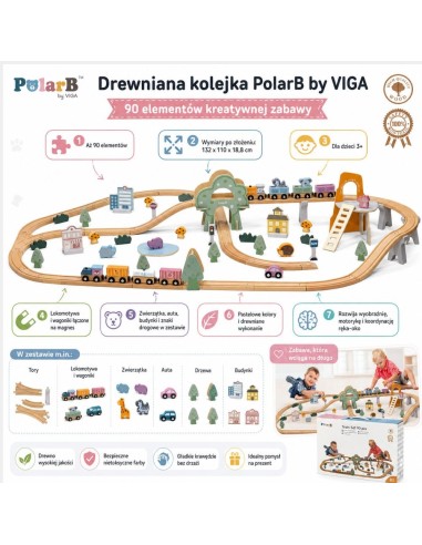 VIGA PolarB wooden train set 90 pieces - track for children