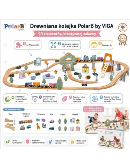 VIGA PolarB wooden train set 90 pieces - track for children