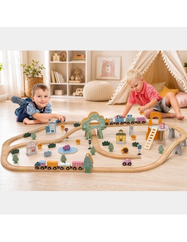 VIGA PolarB wooden train set 90 pieces - track for children