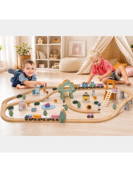 VIGA PolarB wooden train set 90 pieces - track for children