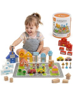 VIGA Wooden City Building Set - Blocks and Figures