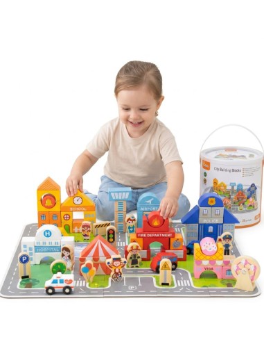 VIGA Wooden City Building Set - Blocks and Figures