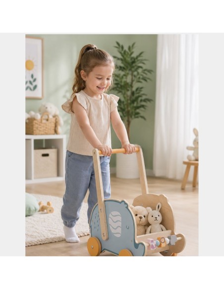 VIGA PolarB Wooden 2-in-1 Stroller, Walker, Elephant for Children