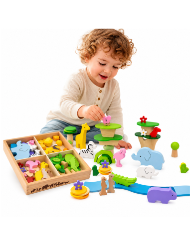 Waldgeschichten Klötze 58-tlg. Viga – Montessori-Spielzeug für Kreativität