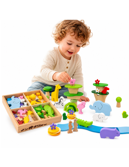 Waldgeschichten Klötze 58-tlg. Viga – Montessori-Spielzeug für Kreativität
