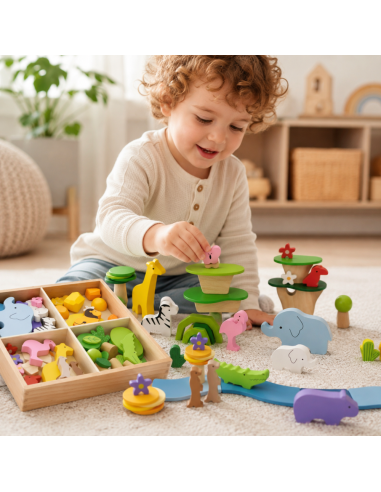 Waldgeschichten Klötze 58-tlg. Viga – Montessori-Spielzeug für Kreativität