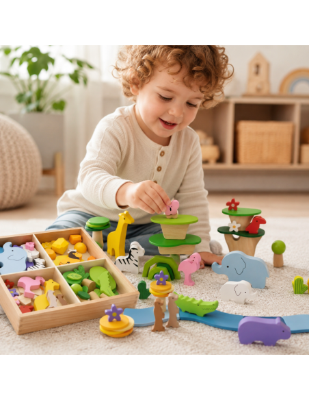 Waldgeschichten Klötze 58-tlg. Viga – Montessori-Spielzeug für Kreativität