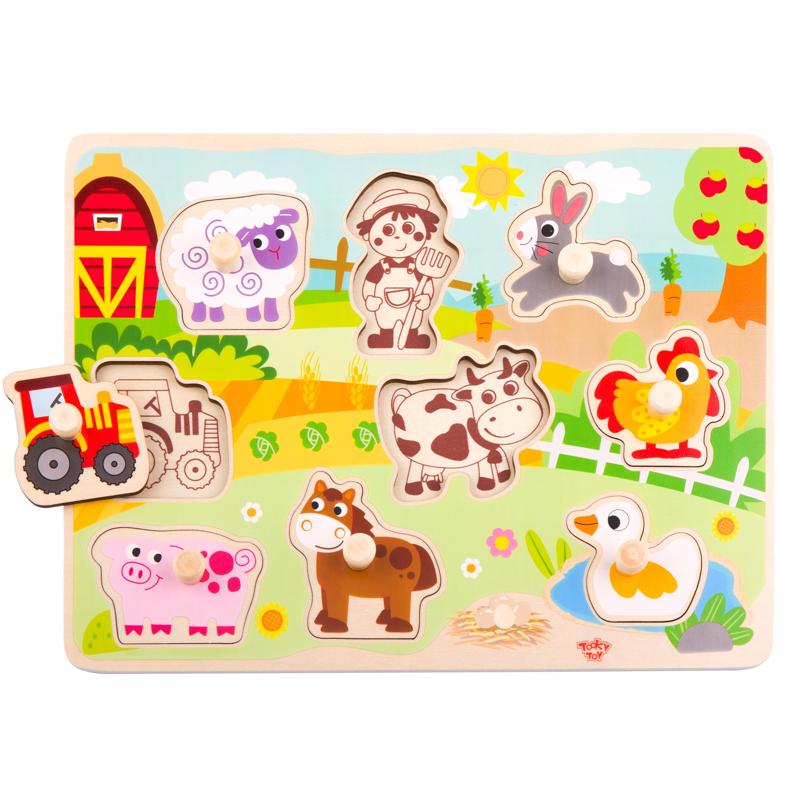Drewniane puzzle montessori farma z pinezkami do dopasowania