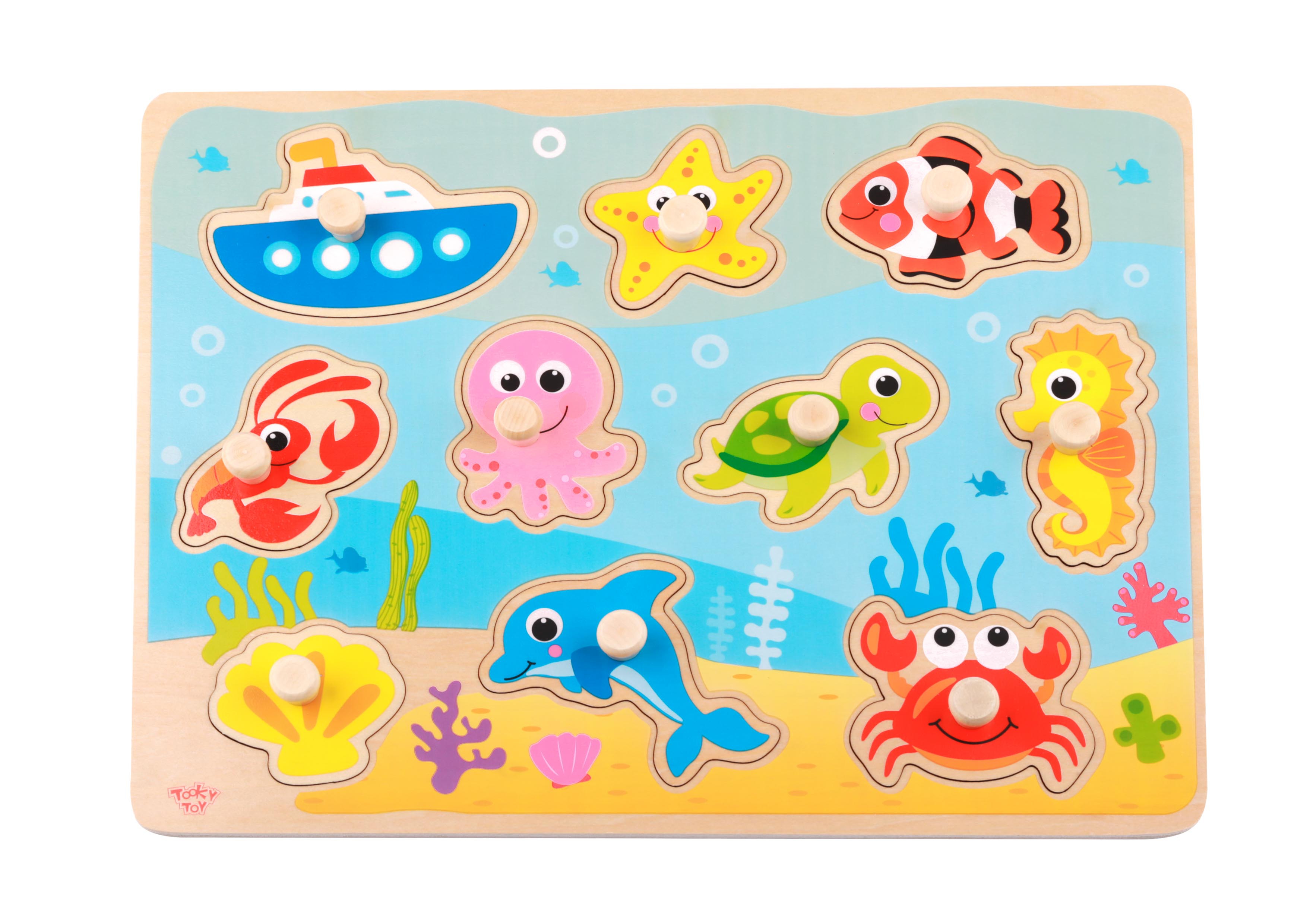 Drewniane puzzle montessori morze z pinezkami dopasuj kształty