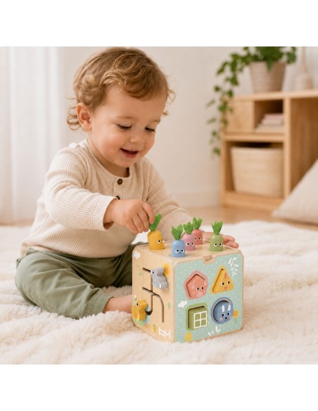 Drewniana Kostka Edukacyjna 5w1 Tooky Toy - sorter i zegar dla dziecka